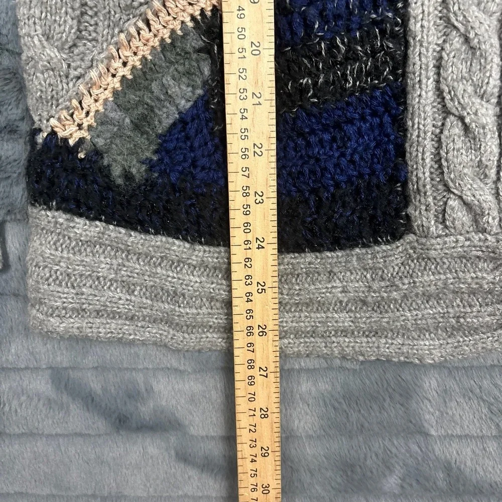 Free People Patchwork Mixed Knit Cardigan Sweater Grey Navy Wool Mohair XS